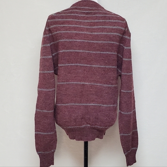 VINTAGE 70s Arrow Blazer Collection Knitwear Maroon Grey Striped Sweater Medium - Picture 7 of 10